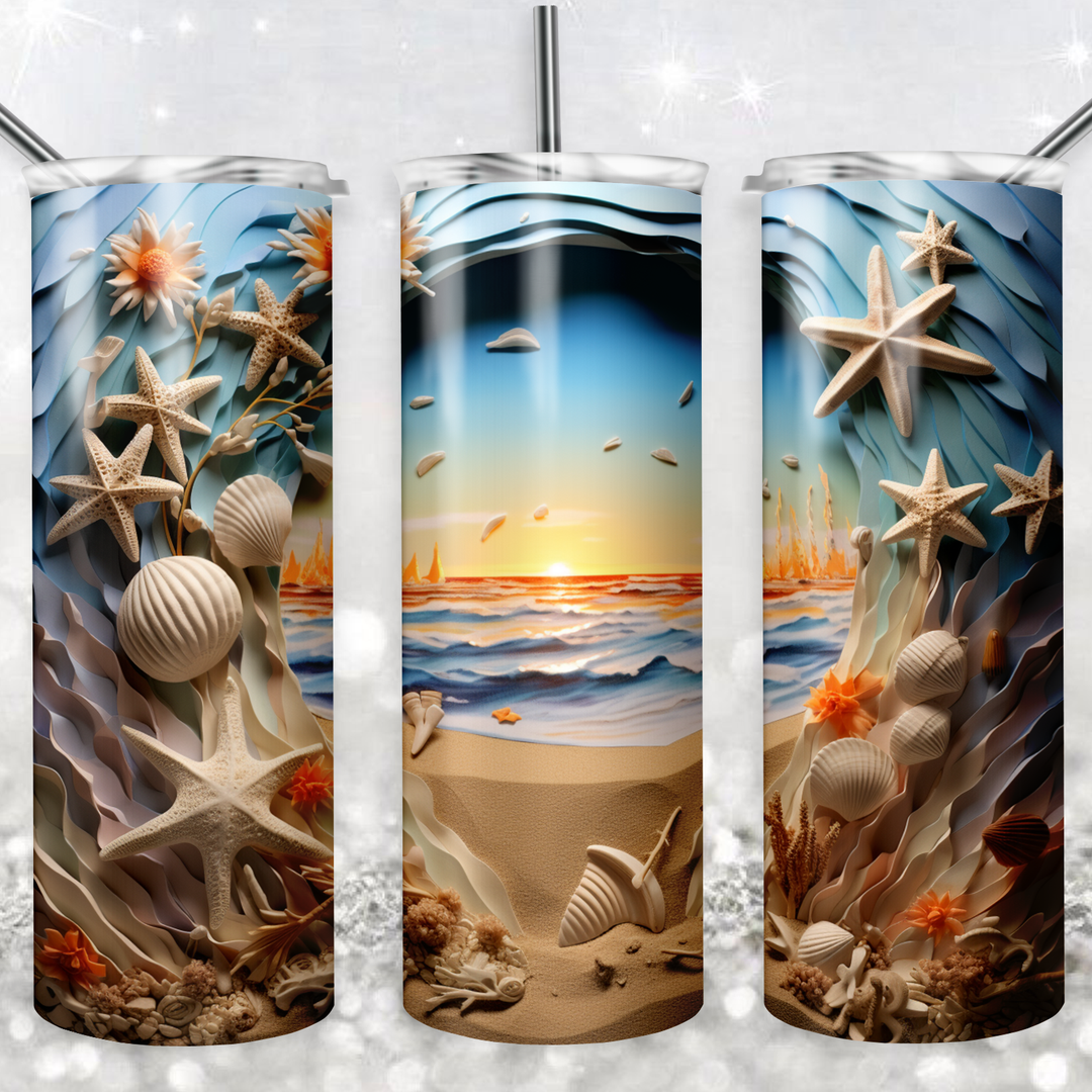 3d Sea Shell Summer 20 oz tumbler sublimation wrap