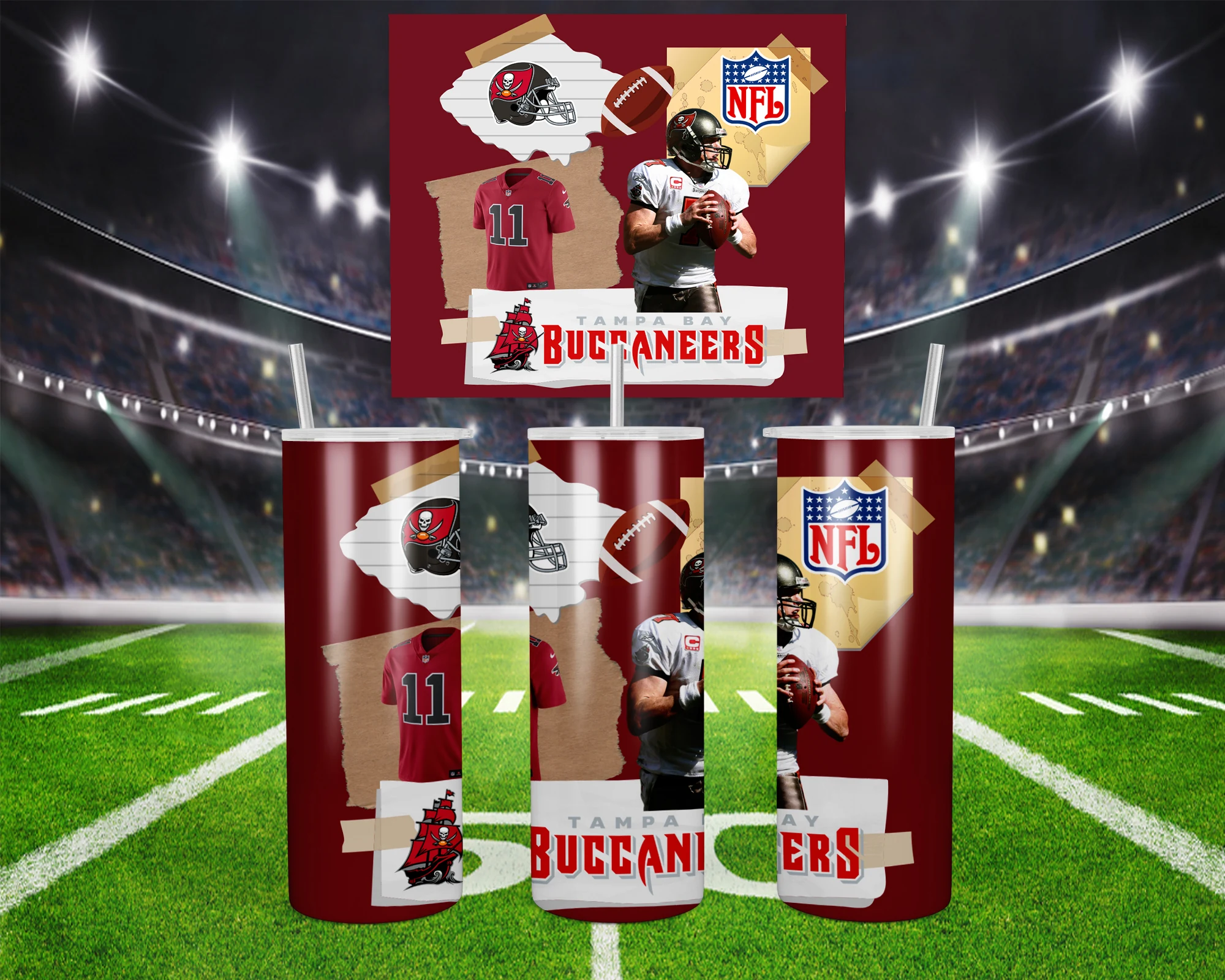 3D Tampa Bay Buccaneers 20 oz tumbler sublimation wrap