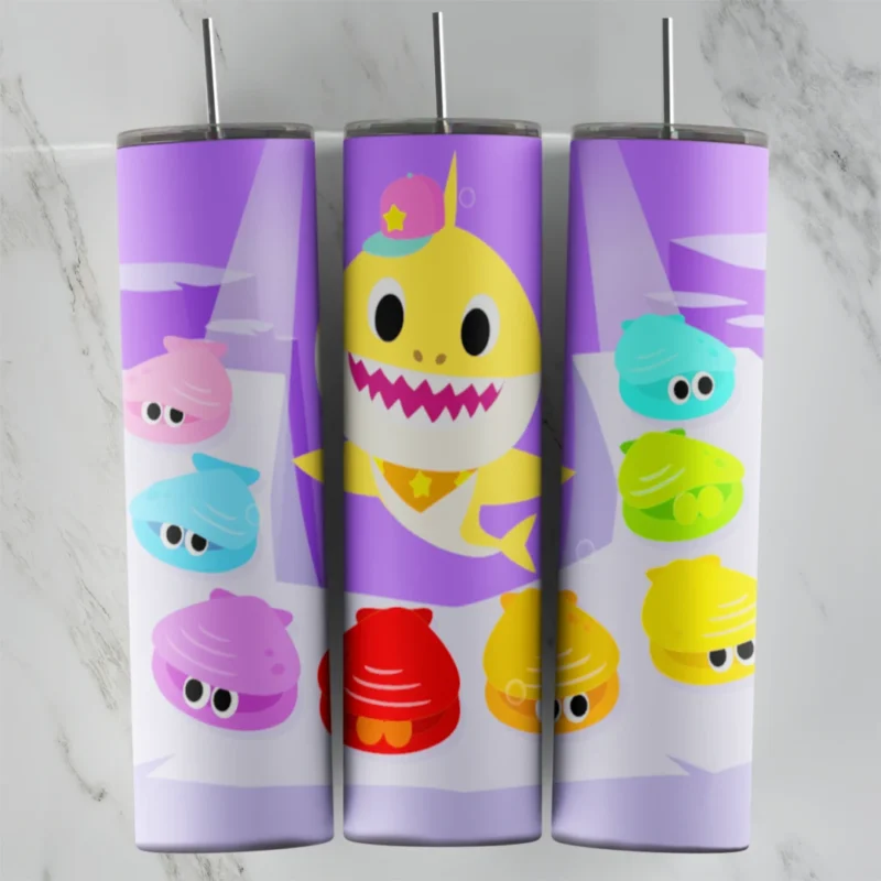 20 Oz Baby Shark Lavender Clam Friends Tumbler Cup Design