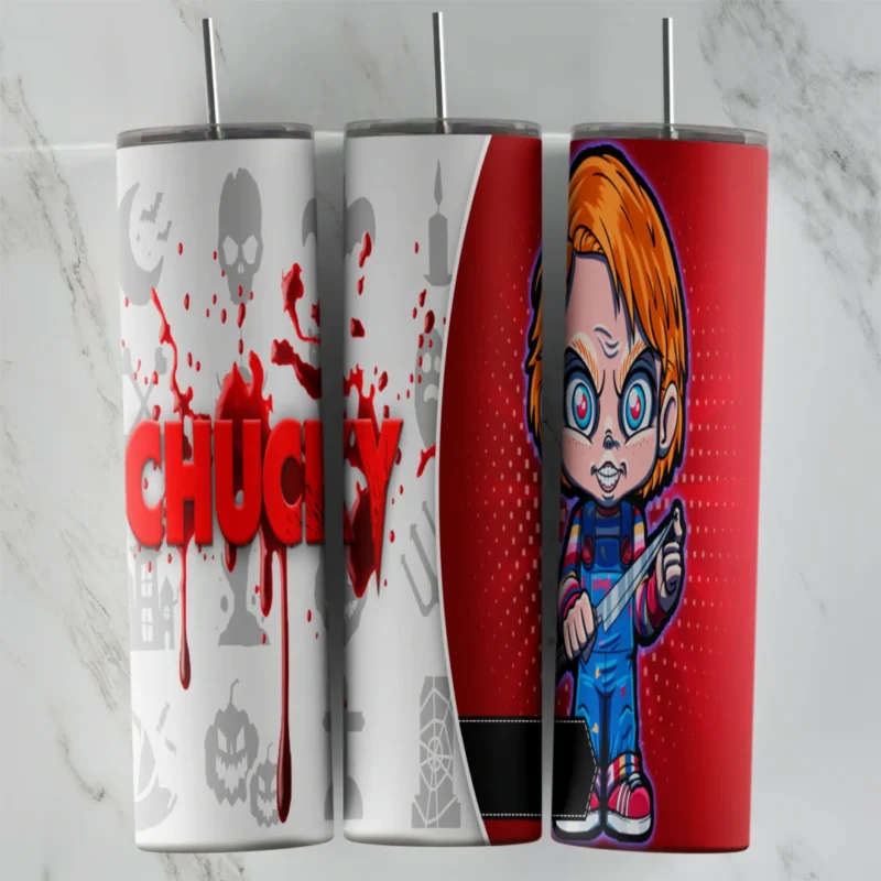 20 Oz Chucky Red and White Chibi Tumbler Cup Design