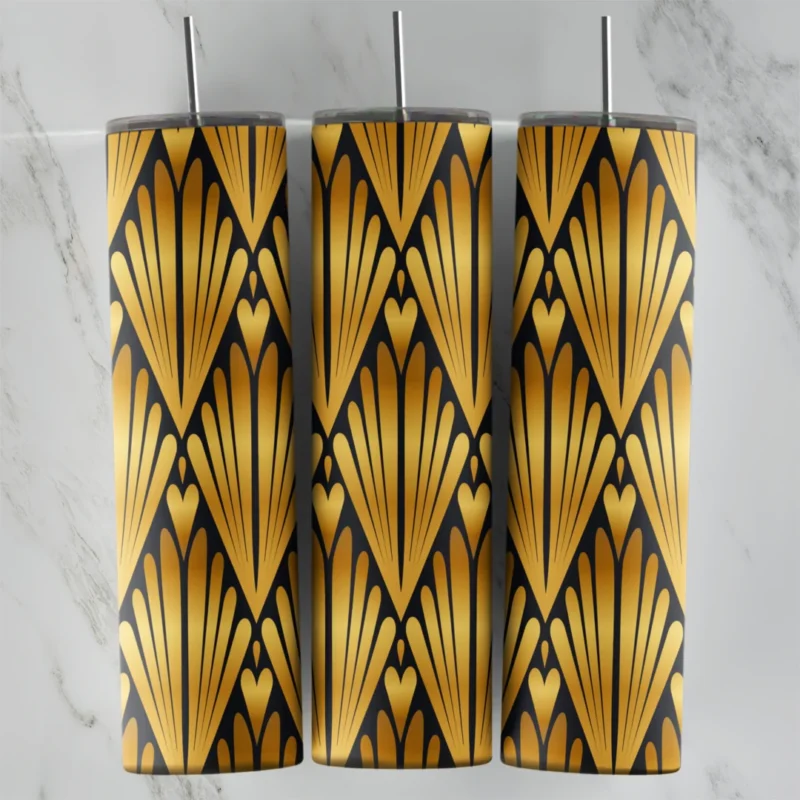 20 Oz Luxury Gold Art Deco Fan Tumbler Cup Design
