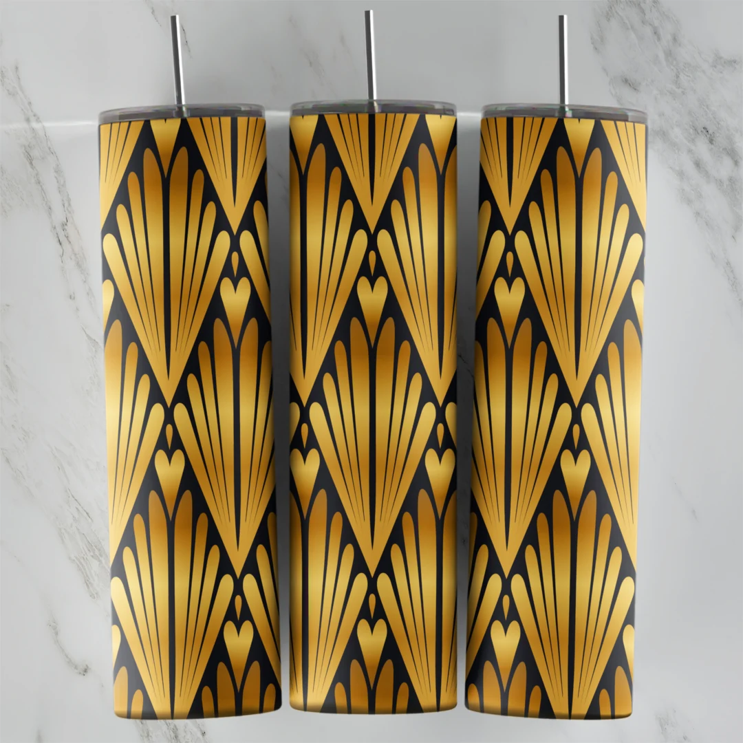 20 Oz Luxury Gold Art Deco Fan Tumbler Cup Design