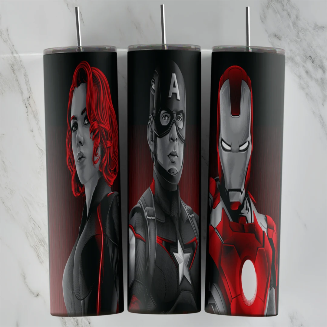 20 Oz Marvel Grey Hero Portraits Tumbler Cup Design