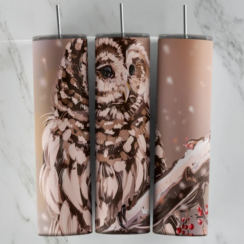 20 Oz Owl Sepia Portrait Tumbler Cup Design