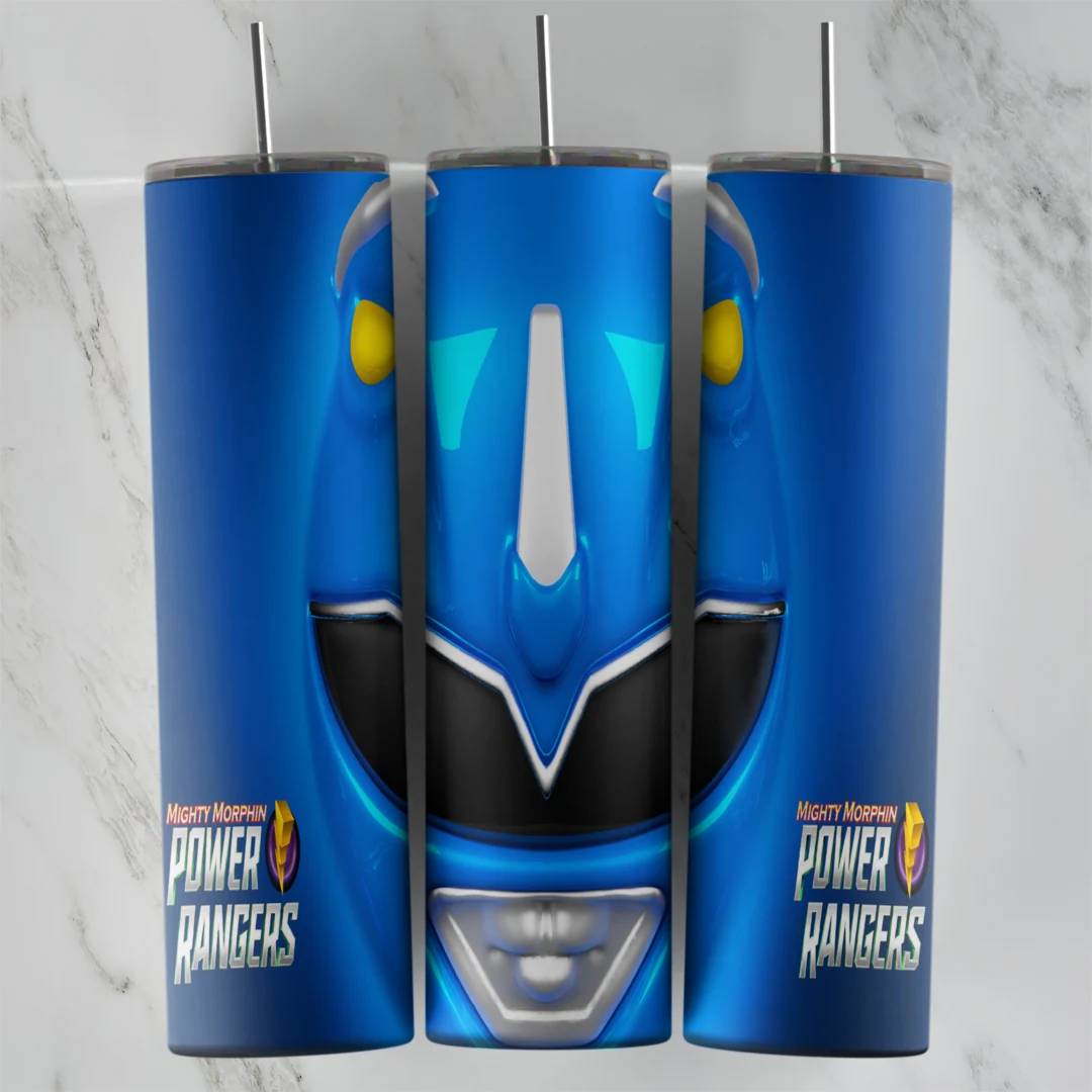20 Oz Power Rangers Blue Helmet Close Up Tumbler Cup Design