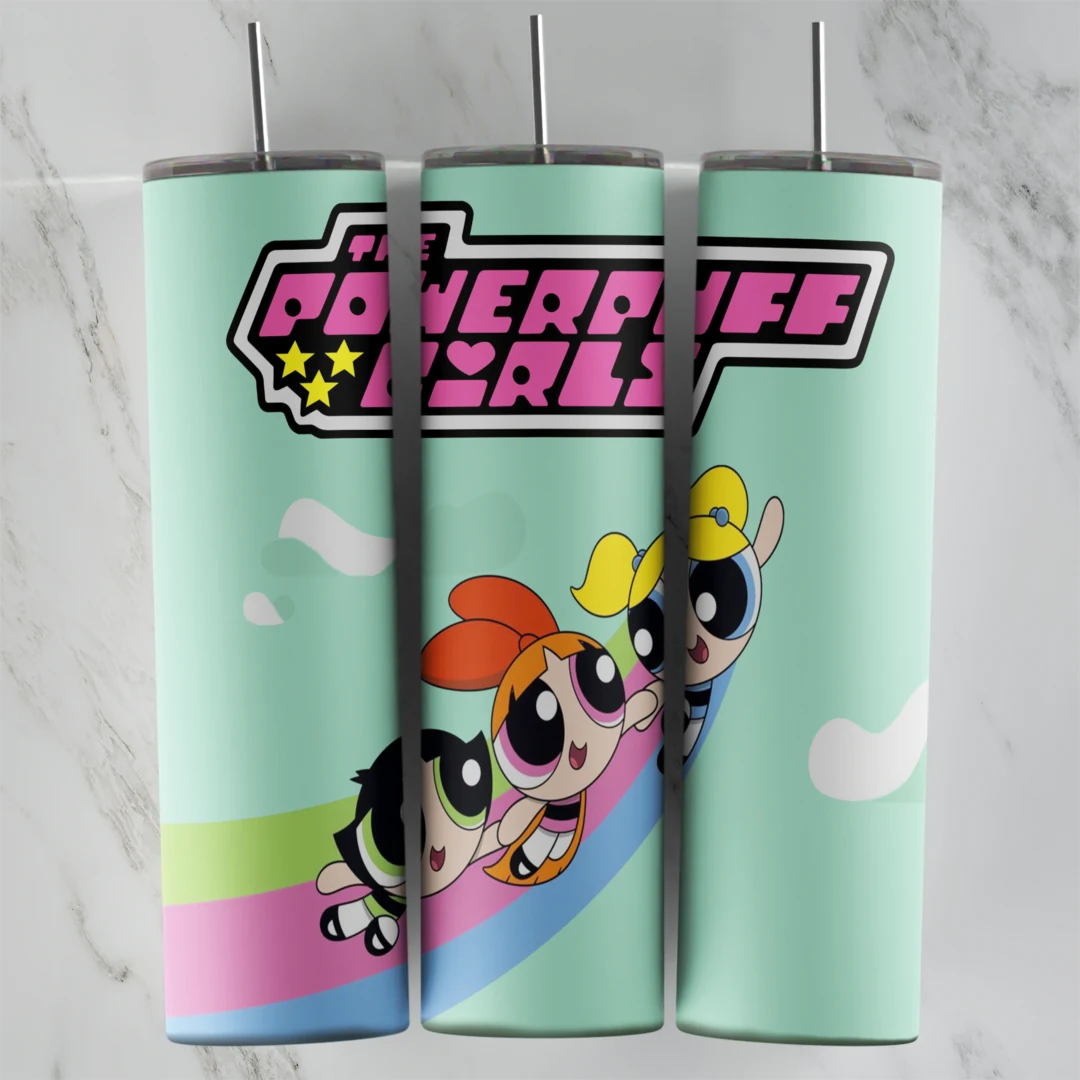 20 Oz Powerpuff Girls Flying Trio Logo Tumbler Cup Design