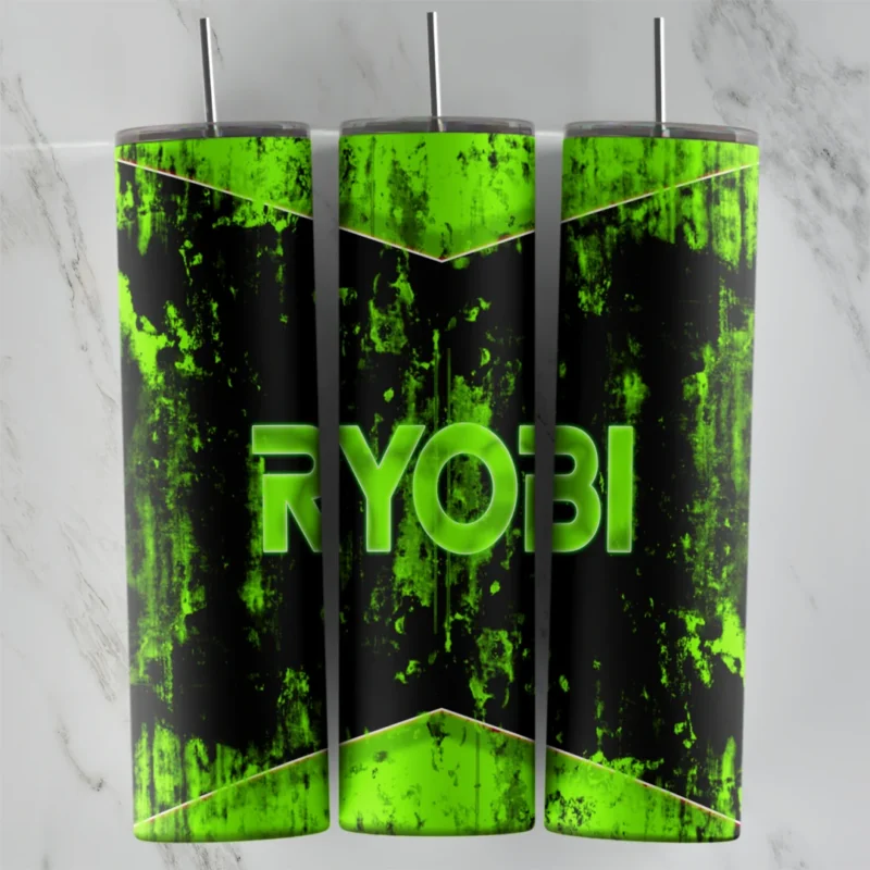 20 Oz Ryobi Green Grunge Logo Tumbler Cup Design