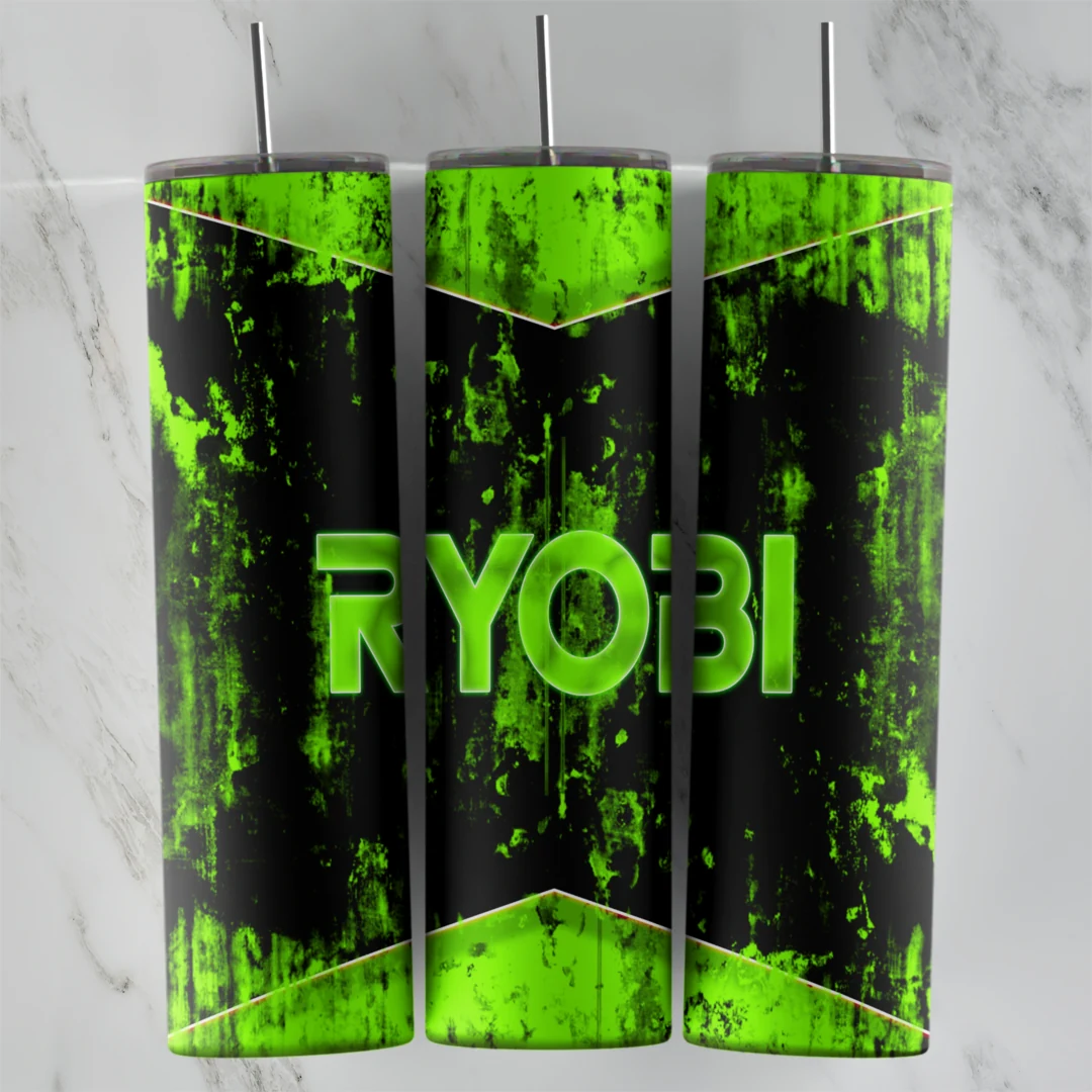 20 Oz Ryobi Green Grunge Logo Tumbler Cup Design