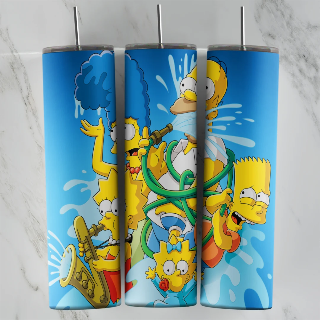 20 Oz Simpsons Bart and Homer Blue Wave Tumbler Cup Design
