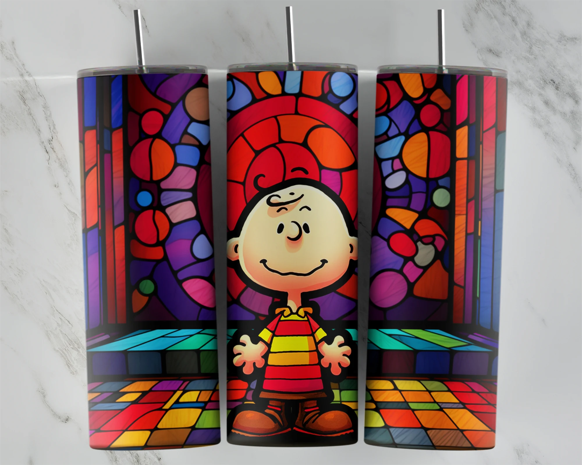 Stained Glass Cartoon 20 oz tumbler sublimation wrap