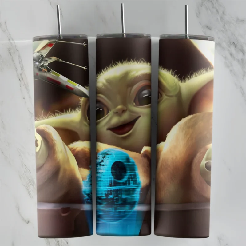 20 Oz Star Wars Baby Yoda Death Star Toy Tumbler Cup Design