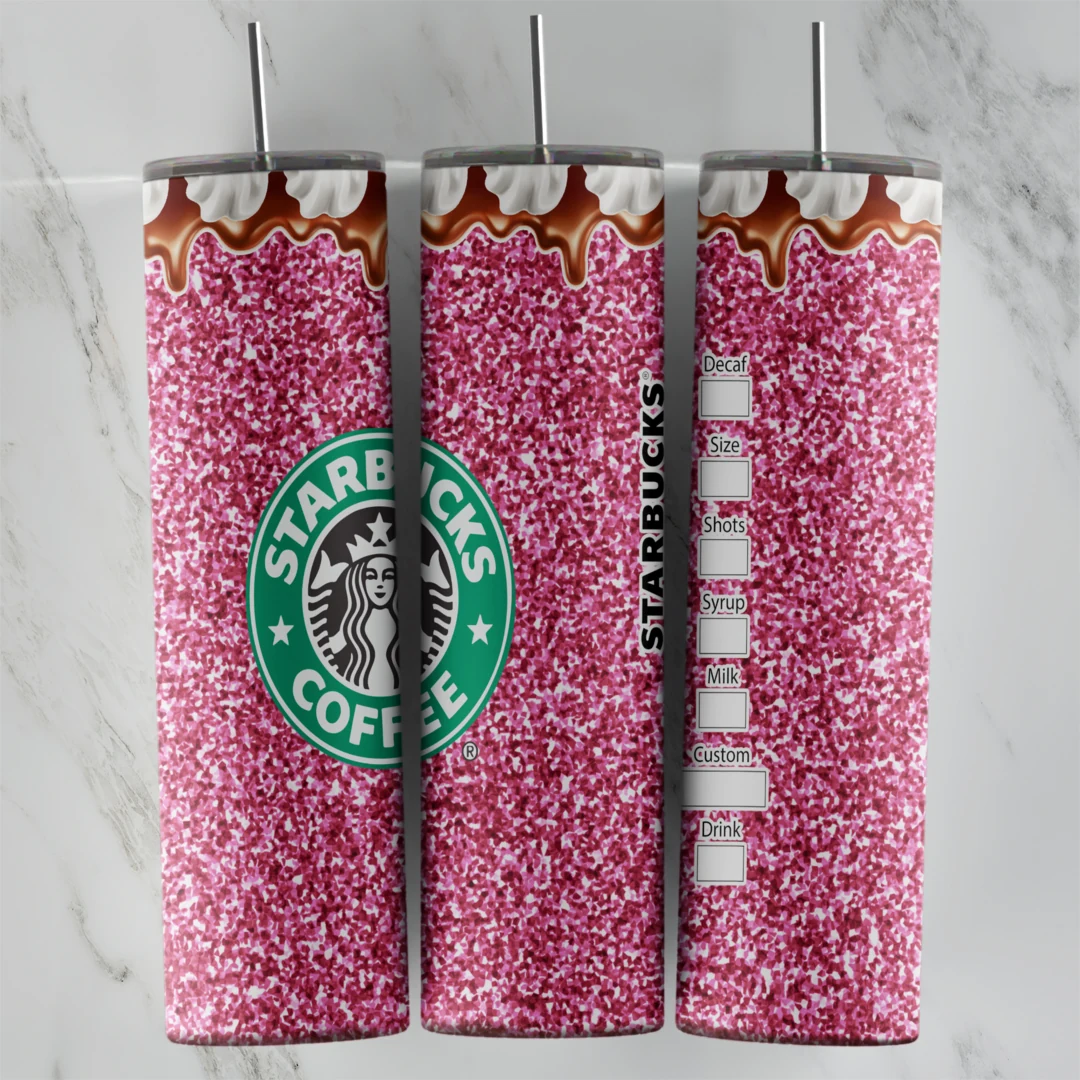 20 Oz Starbucks Glitter and Chocolate Drip Tumbler Cup Design