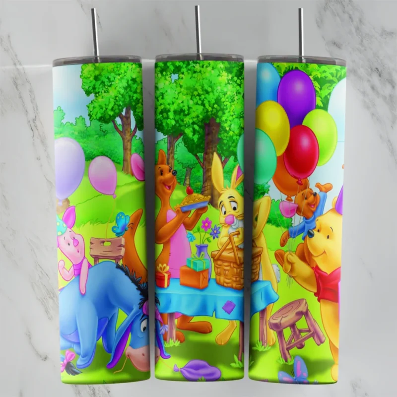 20 Oz Winnie The Poh Balloon Picnic Tumbler Cup Design