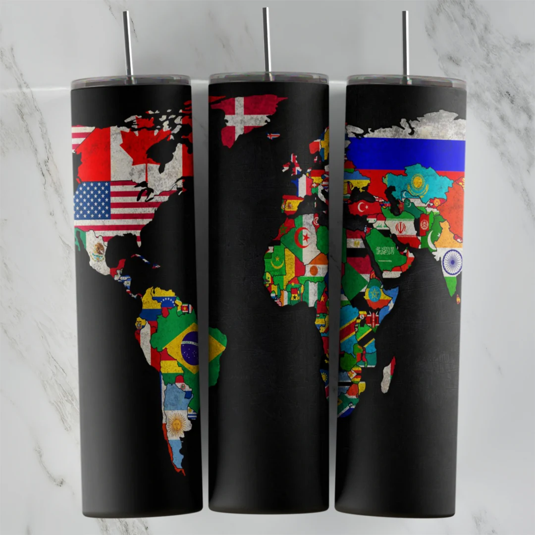 20 Oz World Map 3 Tumbler Cup Design