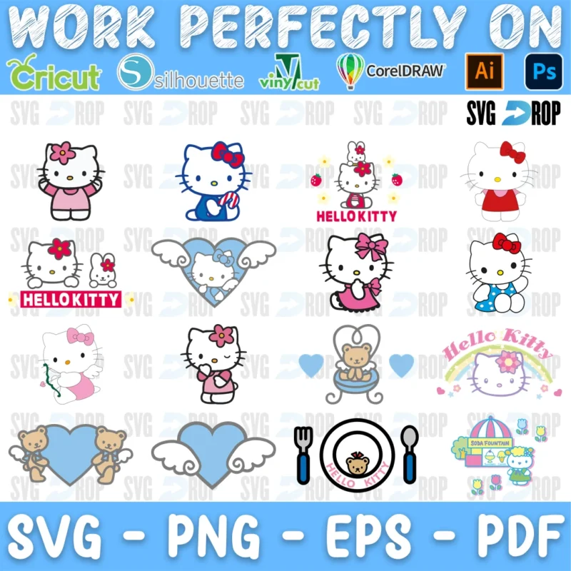 Hello Kitty Baby Blue Hearts Bundle SVG