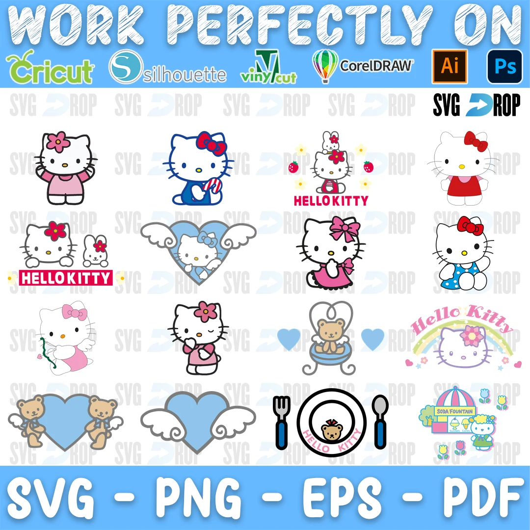 Hello Kitty Baby Blue Hearts Bundle SVG