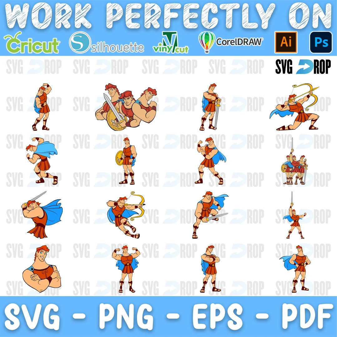 Hercules Mini Hero Poses Bundle SVG