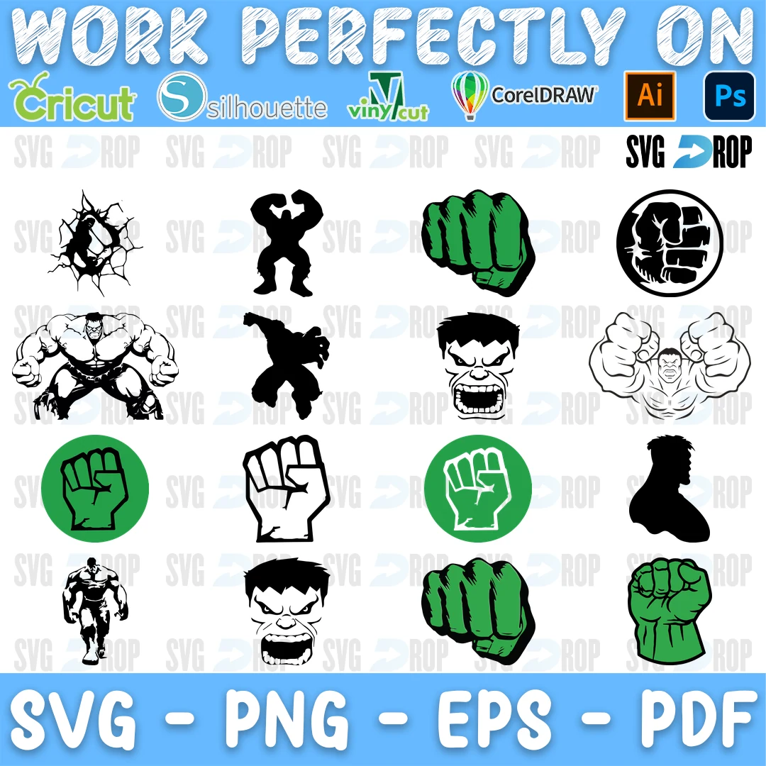 Hulk Smash Fist Icons Bundle SVG