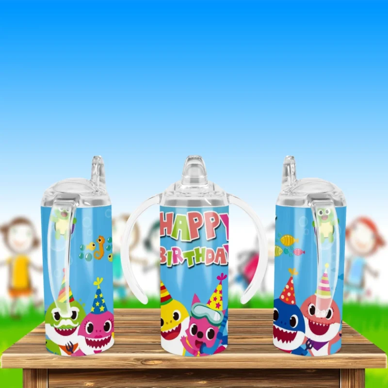 Baby Shark Happy Birthday Sippy Cup Design 12 oz sippy cup sublimation wrap