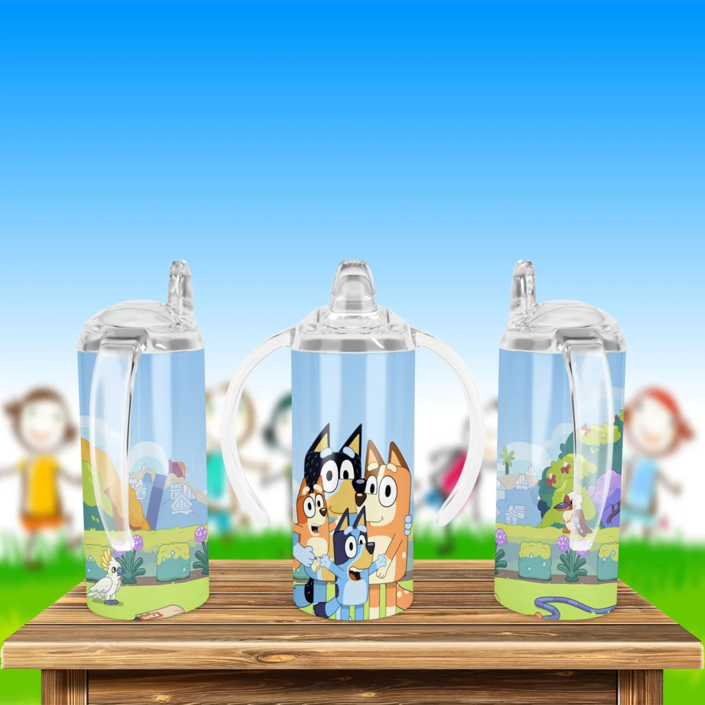 Bluey Family Sippy Cup Design 12 oz sippy cup sublimation wrap