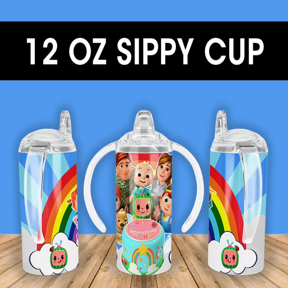 Cocomelon Birthday Cake Sippy Cup Design 12 oz sippy cup sublimation wrap