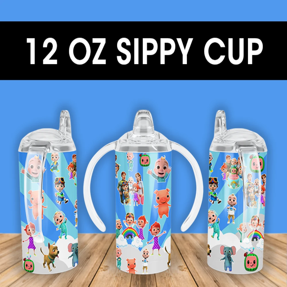 Cocomelon Characters Pattern Sippy Cup Design 12 oz sippy cup sublimation wrap