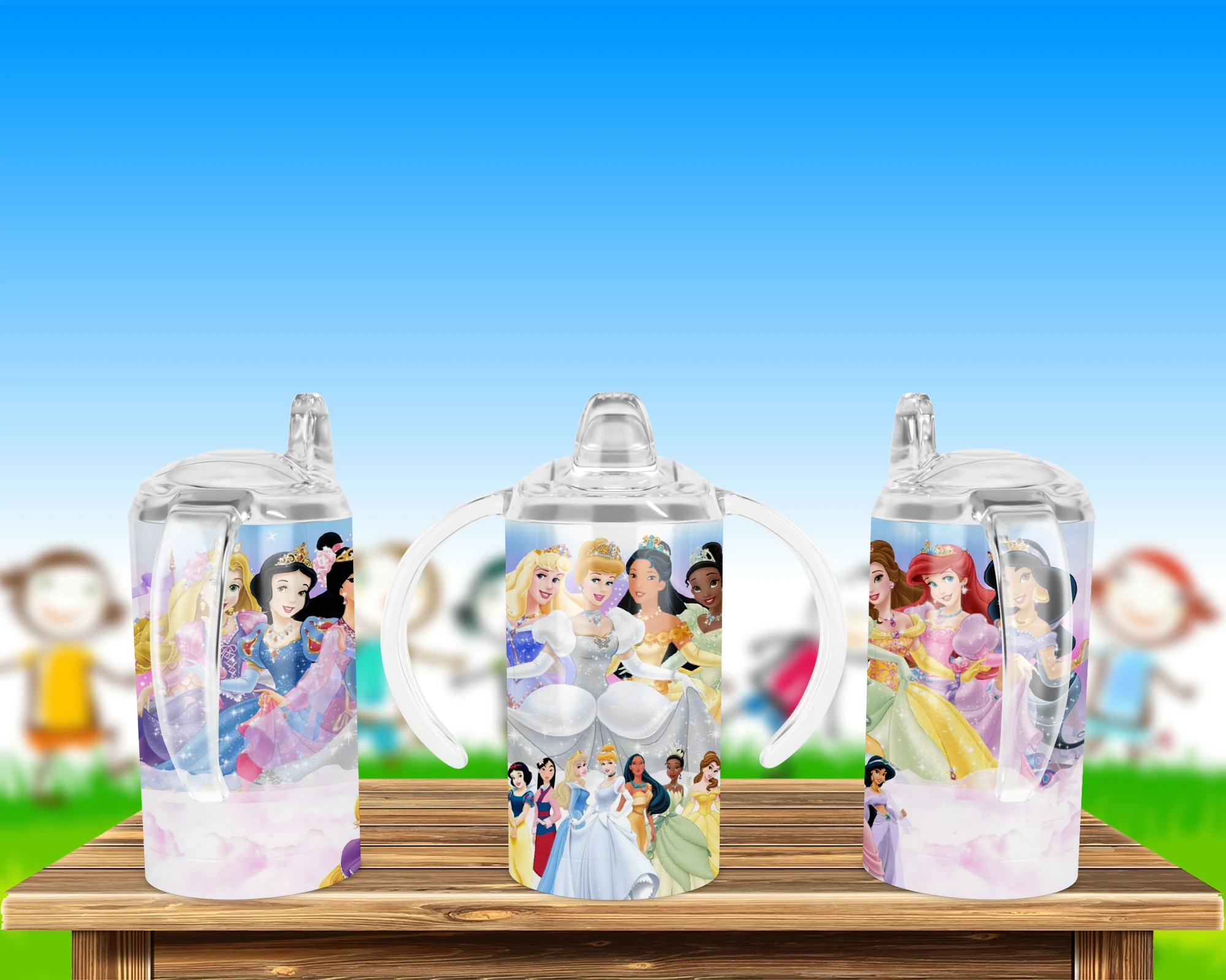 Disney Princess All Princesses Sippy Cup Design 12 oz sippy cup sublimation wrap