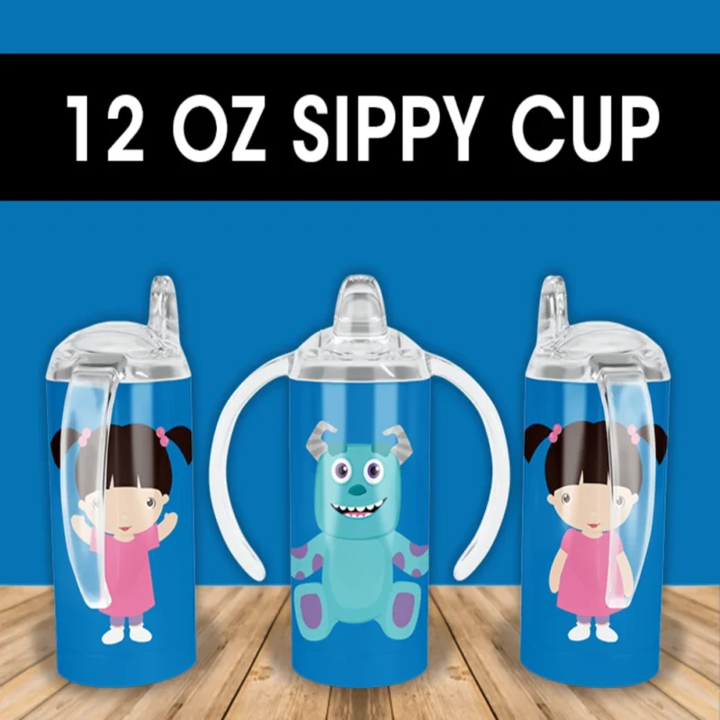 Monsters Inc Boo and Sulley Sippy Cup Design 12 oz sippy cup sublimation wrap