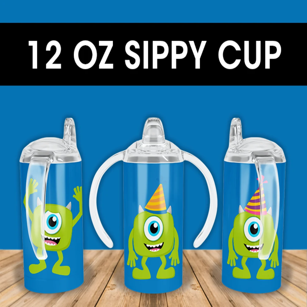Monsters Inc Mike Party Hats Sippy Cup Design 12 oz sippy cup sublimation wrap