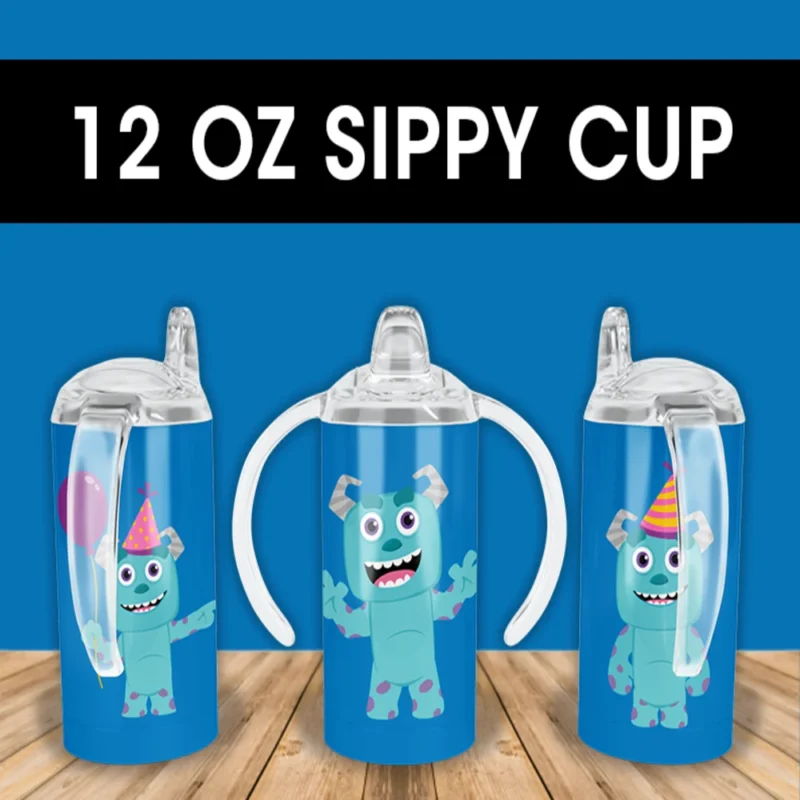 Monsters Inc Sulley Party Sippy Cup Design 12 oz sippy cup sublimation wrap