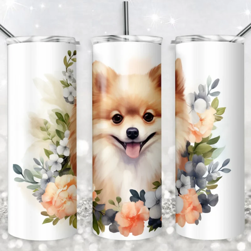 Pomeranians Dog Watercolor 20 oz tumbler sublimation wrap