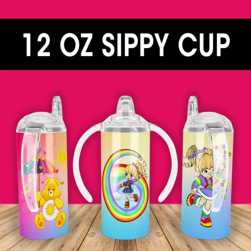 Rainbow Brite Care Bear Rainbow Sippy Cup Design 12 oz sippy cup sublimation wrap