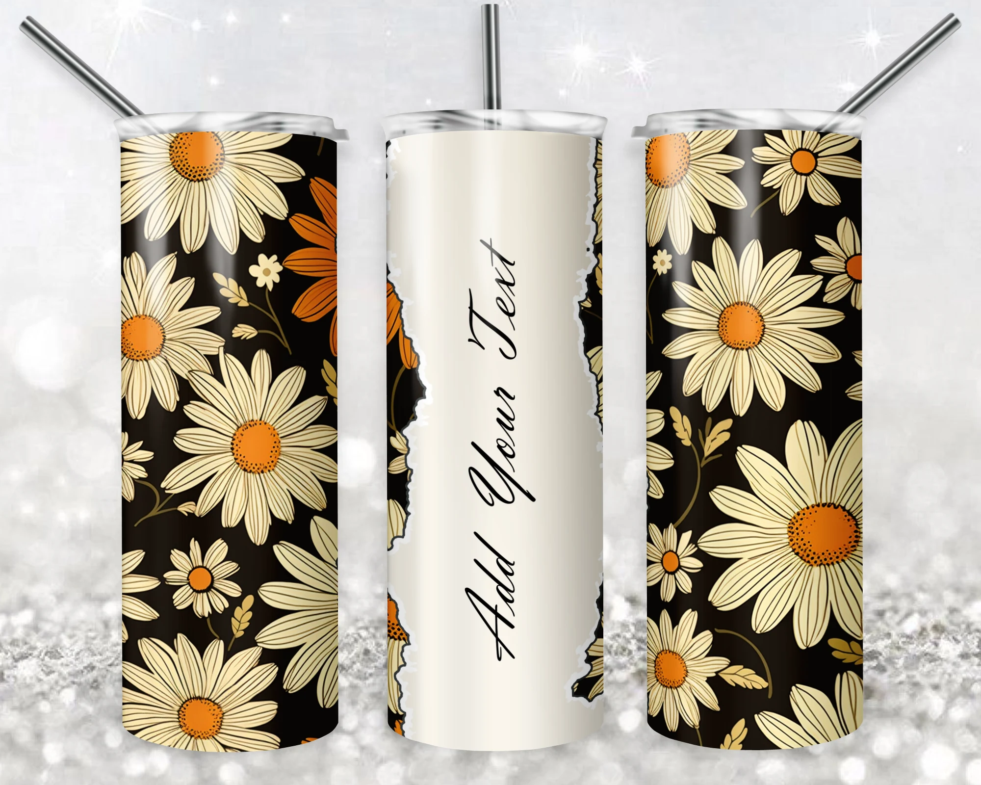 20 Oz Retro Daisy Add Name Tumbler Cup Design