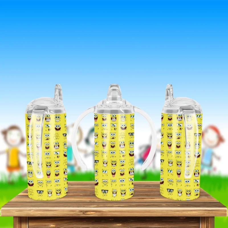 SpongeBob Faces Pattern Sippy Cup Design 12 oz sippy cup sublimation wrap