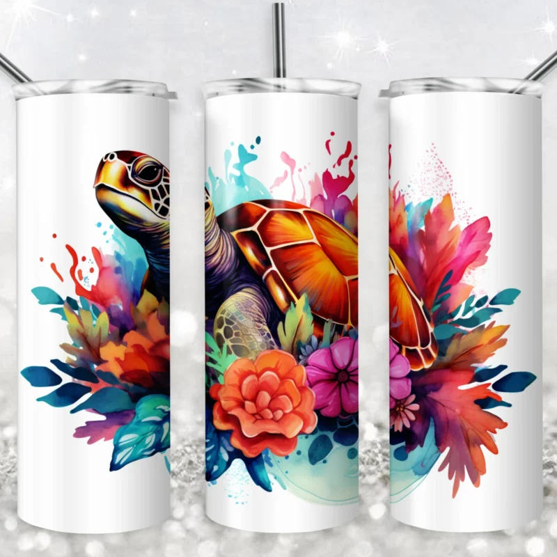 Turtle Watercolor 20 oz tumbler sublimation wrap