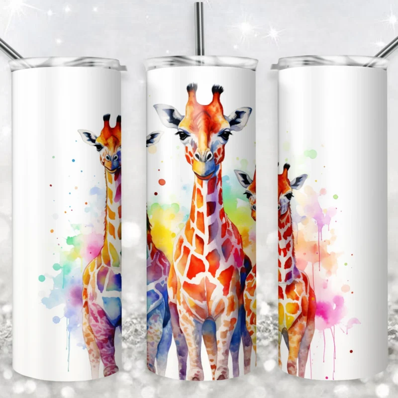 Watercolor Giraffe 20 oz tumbler sublimation wrap