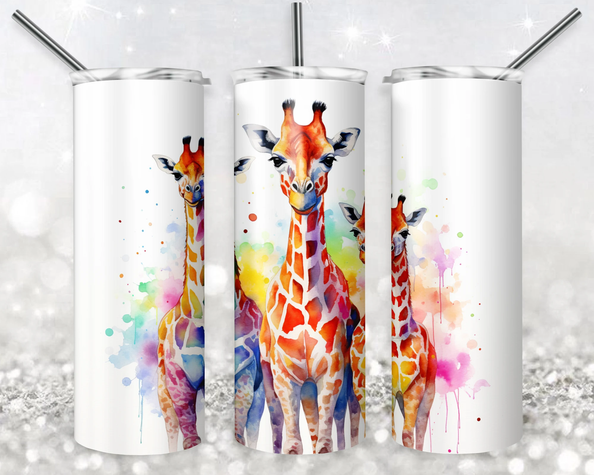 Watercolor Giraffe 20 oz tumbler sublimation wrap