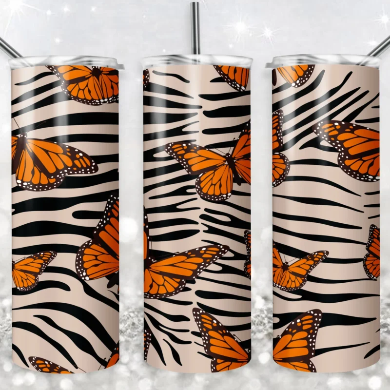 Zebra Pattern Butterflies 20 oz tumbler sublimation wrap