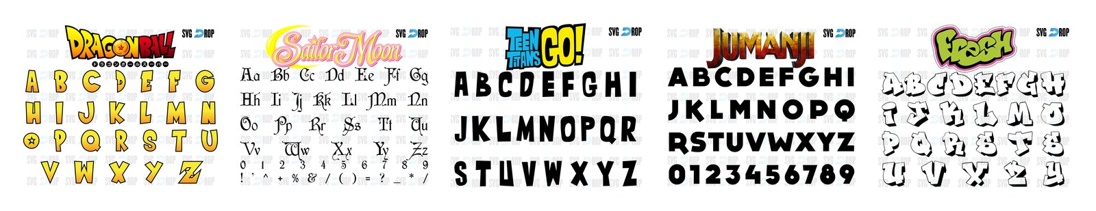 Anime Fonts SVG and PNG cut file designs from SVG DROP