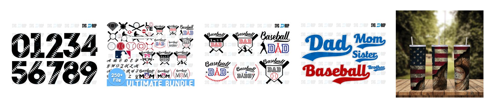 Baseball SVG and PNG cut file designs from SVG DROP