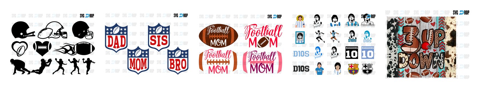 Football SVG and PNG cut file designs from SVG DROP