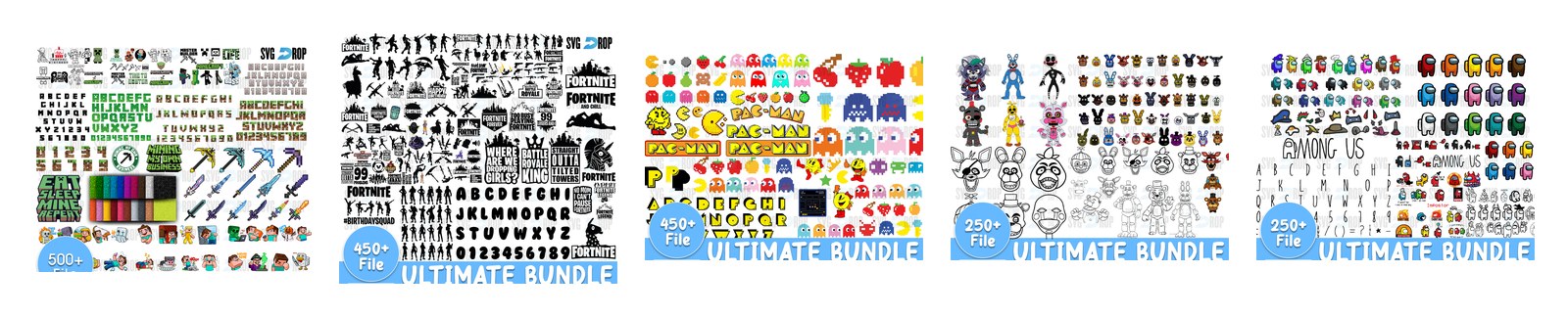 Mega Game Bundles SVG and PNG cut file designs from SVG DROP