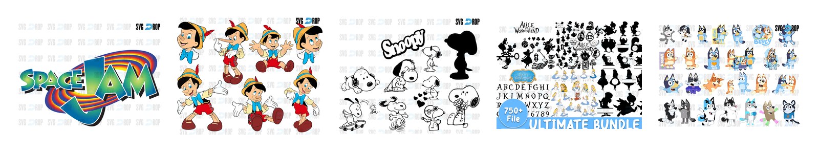 Space Jam SVG and PNG cut file designs from SVG DROP