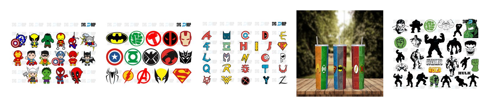 Superheroes SVG and PNG cut file designs from SVG DROP