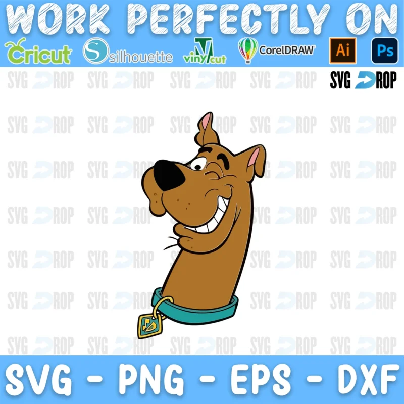 A full color Scooby-Doo design: Scooby with his big goofy grin and his blue collar with the gold tag SVG