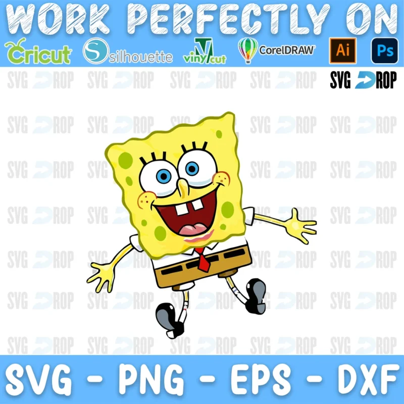 A full color SpongeBob design: SpongeBob SquarePants running with his arms wide open and a big buck-toothed grin SVG